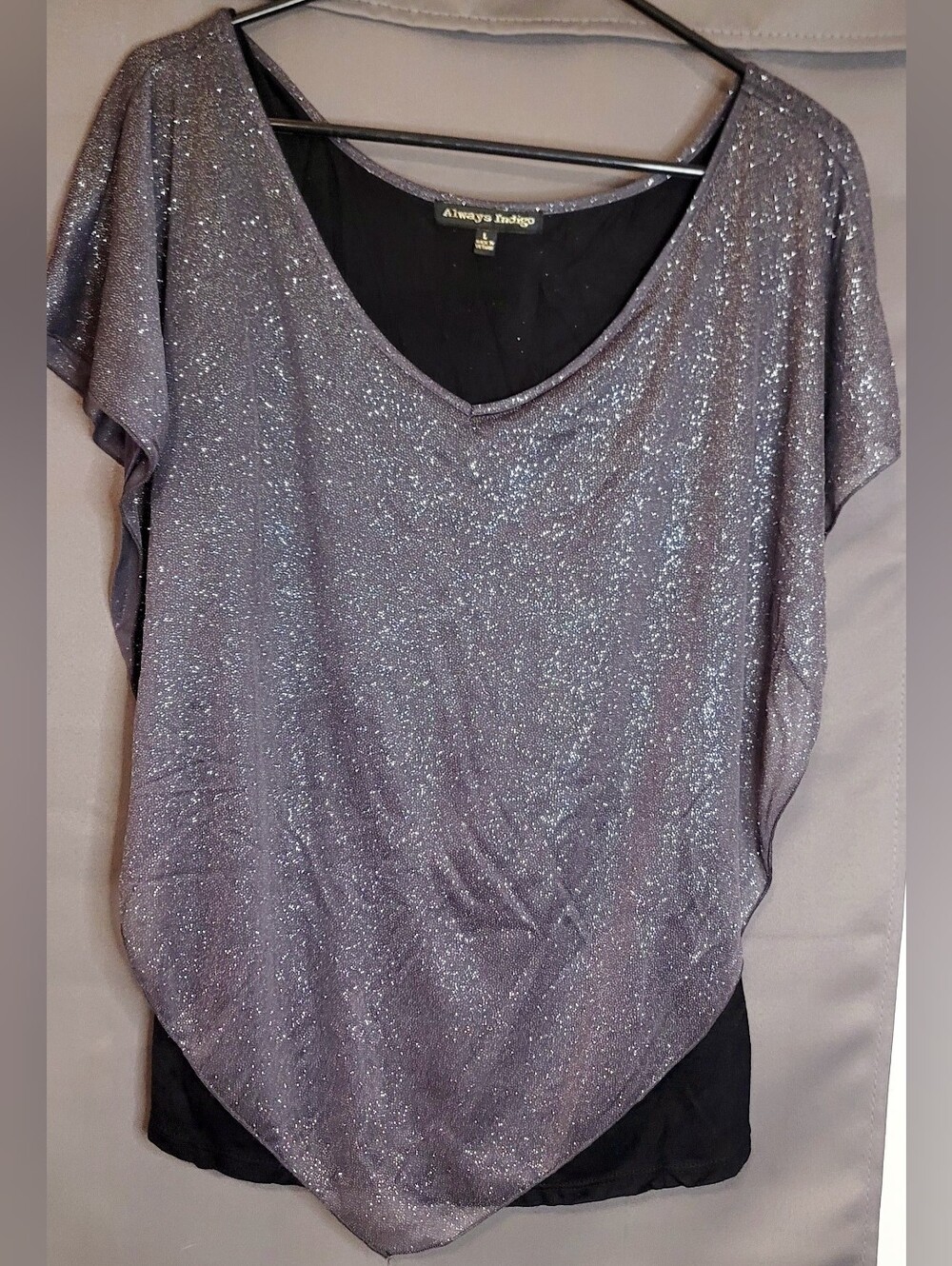 Always Indigo Women’s Cape Shimmer Top With Cami Black Size M